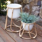 Modern Rattan Plant Stands With Planters - Set of 2 - Ready to Ship